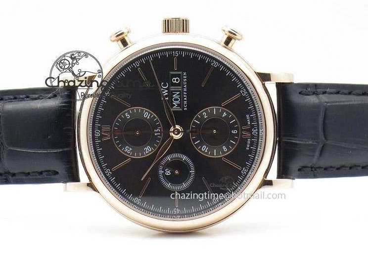 MIROTIME 0508 Portofino Chrono RG Black Dial on Black Leather Strap A HighPerformance 7389